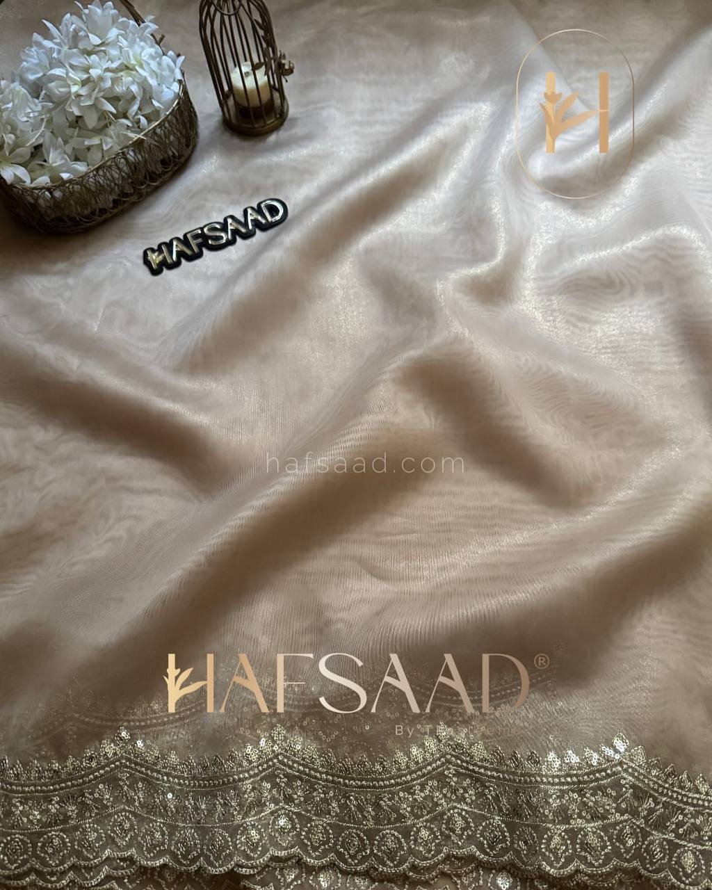 Luxurious Ivory Organza Dupatta with Heavy Golden Sequin & Zari Cutwork Border – Perfect for Weddings & Festive Layering - Image 9