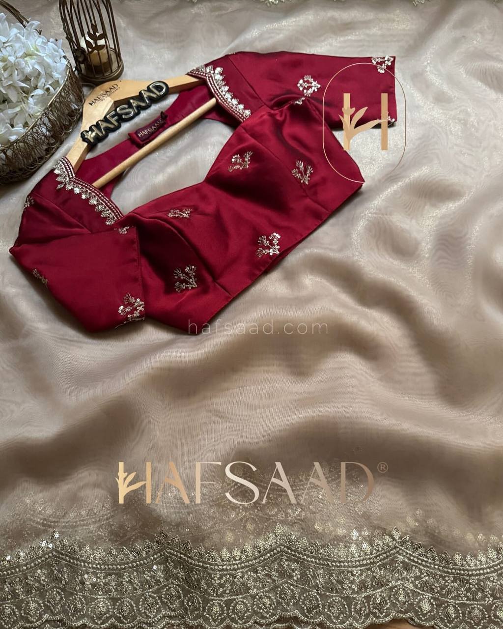 Luxurious Ivory Organza Dupatta with Heavy Golden Sequin & Zari Cutwork Border – Perfect for Weddings & Festive Layering - Image 5
